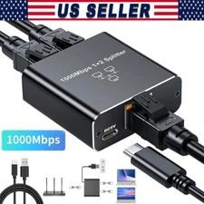 RJ45 Gigabit Ethernet Splitter 1000Mbps LAN Network Internet 1 to 2 Out Adapter