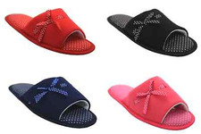 Ladies Soft Open Toe Spot Mule Slippers Fleece Spotty Women's Warm Rubber Sole