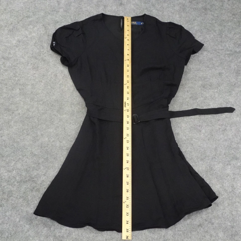 Vestido Polo Ralph Lauren Mujer 10 Negro Forrado Manga Corta Cinturón Azul Etiqueta A Foto 3 de 4