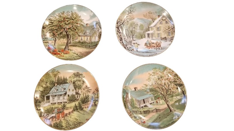 Currier And Ives Four Plate Collection Set
