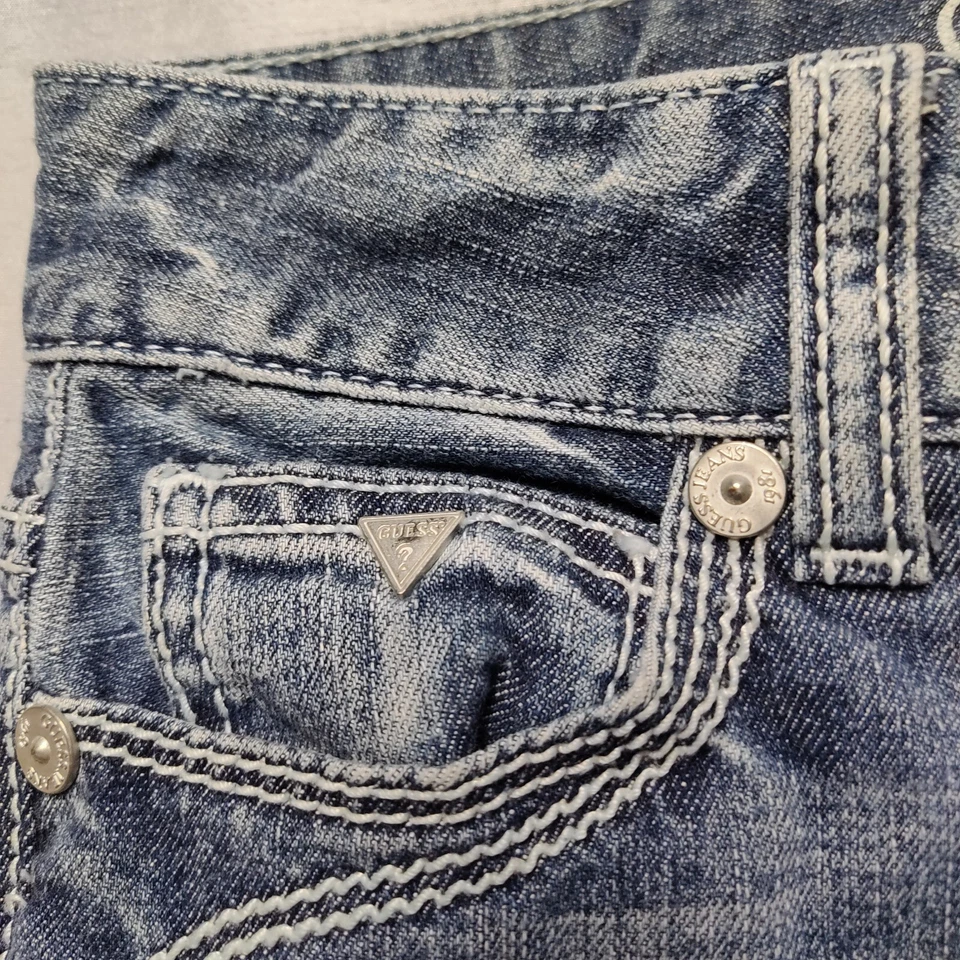 Pantalones Cortos GUESS JEANS Mujer Talla 26 Bolsillo con Solapa Elastizado Denim 7" Azul Jean Foto 4 de 4