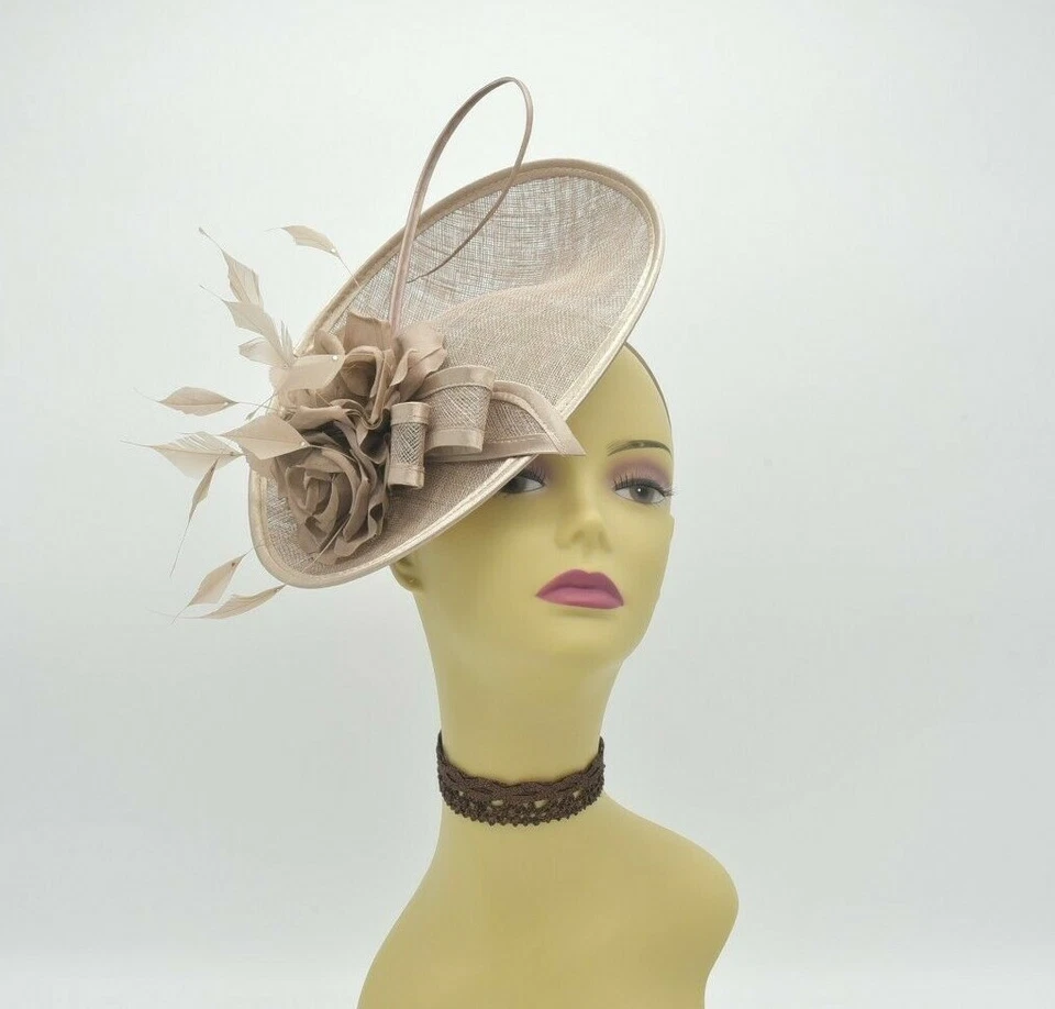 M8184(Taupe)Kentucky Derby Church Wedding Easter Tea Party Sinamay Fascinator Foto 3 de 4