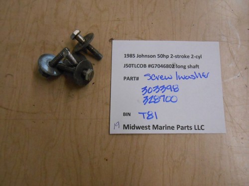 303398 328700 OMC Johnson 50hp J50TLCOB Outboard screw and washer (4) T81 - Foto 1 di 2