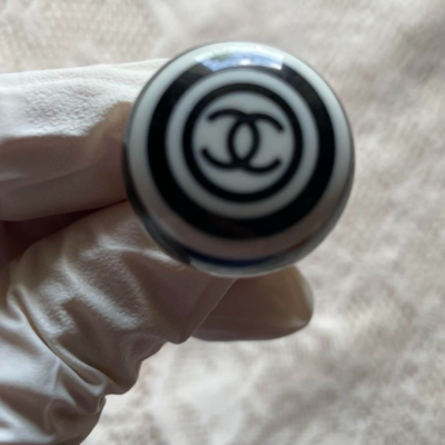 CHANEL COCO CC Logo Round Plastic Ring Black White Size US 6 Used