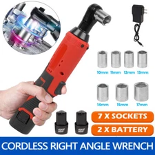 60N.m Cordless Electric Ratchet Wrench 3/8" 90º Right Angle Wrench + 2 Battery