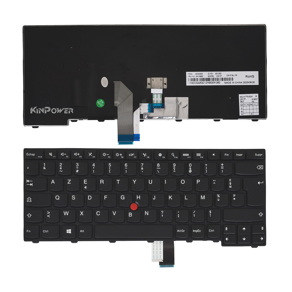 Clavier Azerty Français pour Lenovo ThinkPad T450 et T460 sans rétroéclairage noir