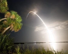 Time-lapse view of night launch of Space Shuttle Discovery STS-128 Photo Print