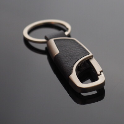 Men's Women's Black Leather Matte Silver Clip Keychain Car Key