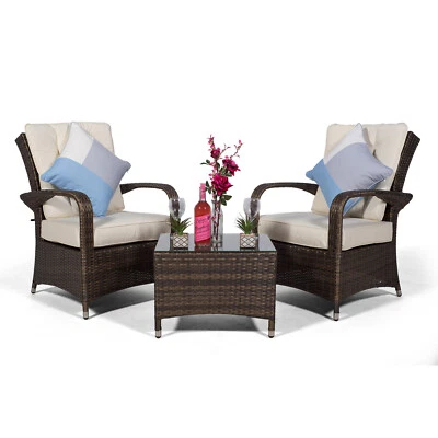 GIARDINO Arizona 2 Seat Rattan Lounge Chair & Table Patio Garden Furniture Set w/ Cover