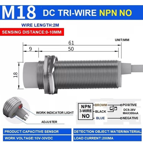 Capacitive Proximity Switch M18 24V Capacitor Proximity Sensor Non-Metal Counter - Picture 19 of 24