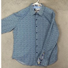 Robert Graham Shirt Mens XL Blue Ombre Check Flip Cuff Embroidered Button Up