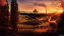 Landscape fantasy art desktopography deer field trees Custom Gaming Mat Desk
