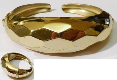 Vintage Schmuck Armband starr gewölbt facettiert rotierfarben gold *4968