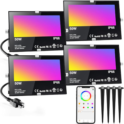 RGBW LED Flood Light 500W Equivalent, App Control, IP66 Waterproof, Color Changi