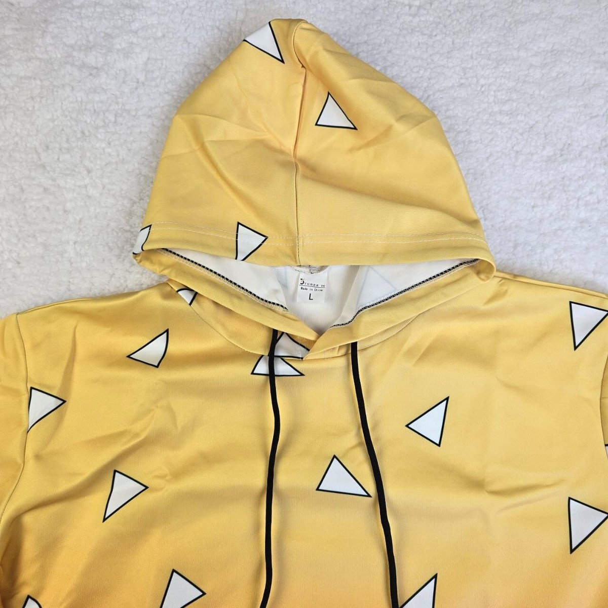 Mens Anime Hoodie Size L Yellow/Orange Lightweight Demon