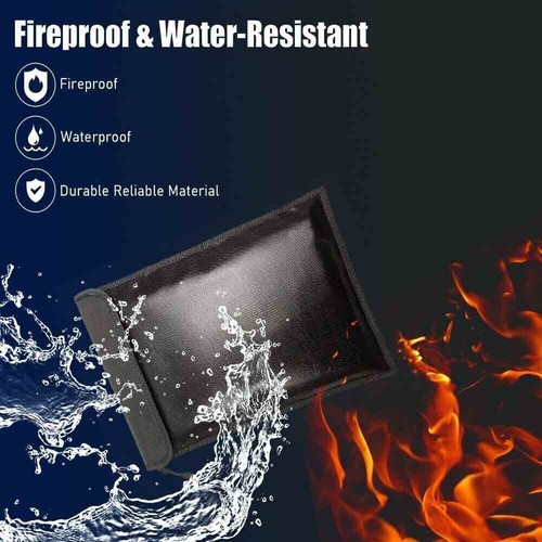 Fireproof Document Bag 15”x 11” X-Large Money Bag Fire water Safe Storage Cash - Picture 6 of 13