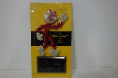 レディーキロワット、1960年代、 Vintage REDDY KILOWATT Business card Figure - Red w/Black Stand