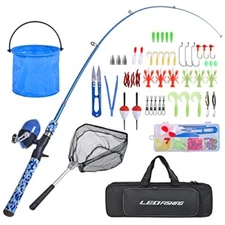 KIDS FISHING POLE Set with Full Starter Kit Blue LEOFISHING