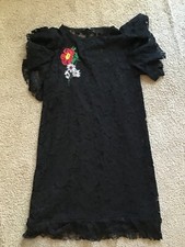 ZARA Trafaluc black lace embroidered flower ruffle sleeve women’s dress size L