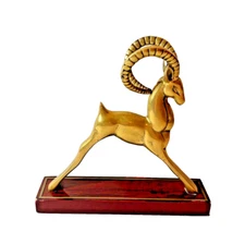 MCM San Pacific Brass Ram Figurine Ibex Gazelle Deer 7.75" L  Aries Zodiac Sign