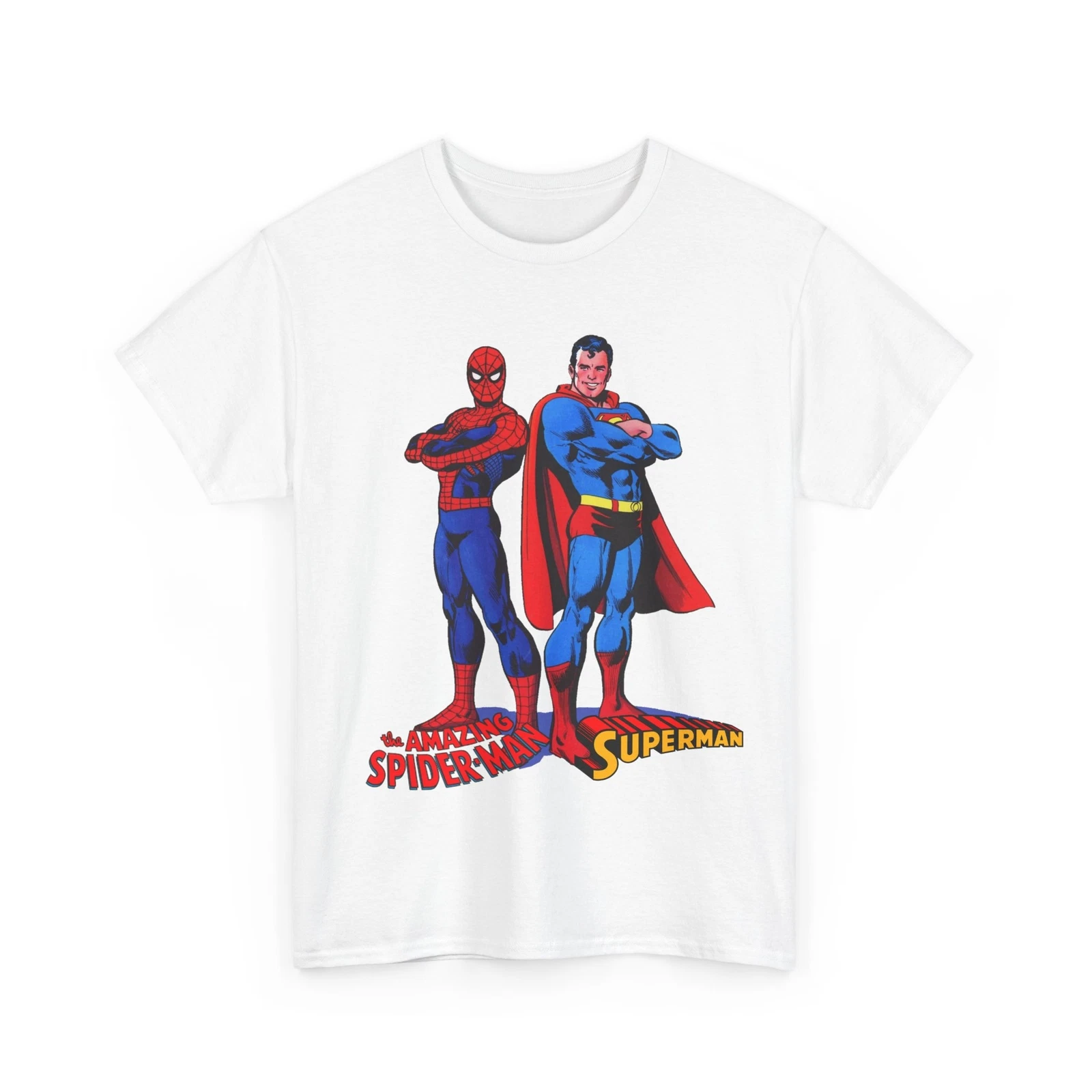 Amazing Spider-man, Superman T-Shirt - 1970s D.C Comics & Marvel Team-Up