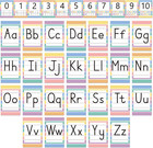 37 Pcs Pastel Colors Stripes Classroom Alphabet Number Educational Poster Cards,
