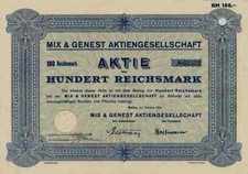 Mix & Genest AG 1934 Alcatel SEL Berlin Sch&ouml;neberg Stuttgart 100 RM Telefonaktie
