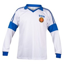 East Germany DDR Long Sleeve Football Jersey Sport Retro Vintage White And Blue