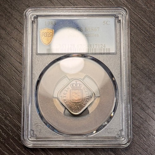 MS67 1983 Netherlands Antilles 5 Cents, PCGS Trueview- Nicely Toned TOP POP - Picture 2 of 5