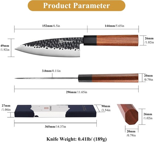 6-Inch Double Bevel Deba Knife - Forged 440C Stainless Steel with G10 Bolster - Picture 7 of 11