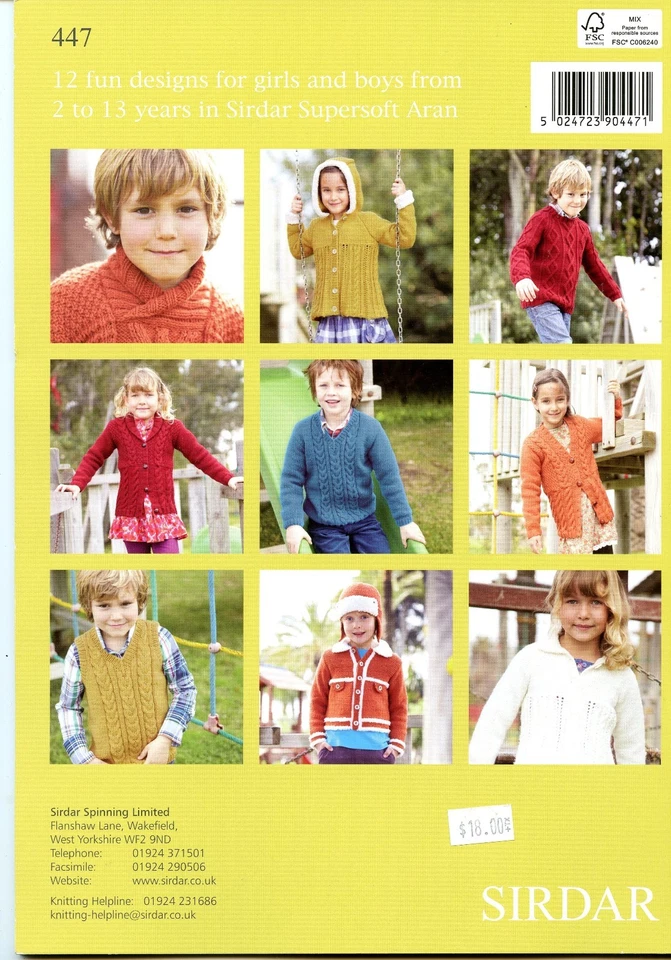 Incredible Aran Knits - Sirdar Pattern Book 447 - 12 Designs Girls & Boys 2-13yr - Image 2 of 2