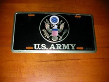 U.S. ARMY METAL AUTO LICENSE PLATE TAG BLACK AND GOLD LIGHTLY USED