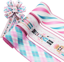 Pastel Christmas Nutcracker Wired Ribbon for Wreath Bows, 3 Rolls, 2.5  Wide, 15