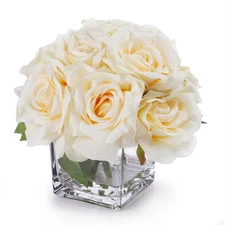 ENOVA FLORAL Rose Artificial Flowers in Vase, Small Faux Flowers Arrangements...