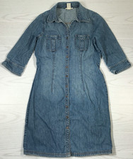 Vintage Old Navy Denim Dress Women 6 Blue Snap Front Pockets 3/4 Sleeve Mom Y2K