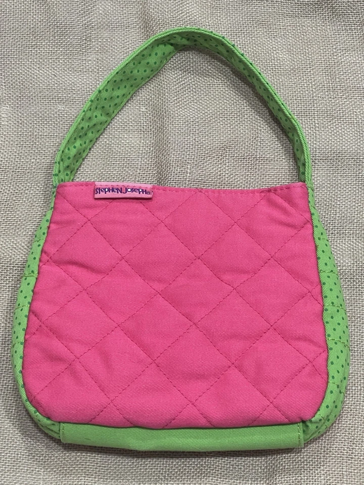 Stephen Joseph Girls Purse - Pink & Green - Turtle / Flowers Appliqué Cotton - Image 3 of 4
