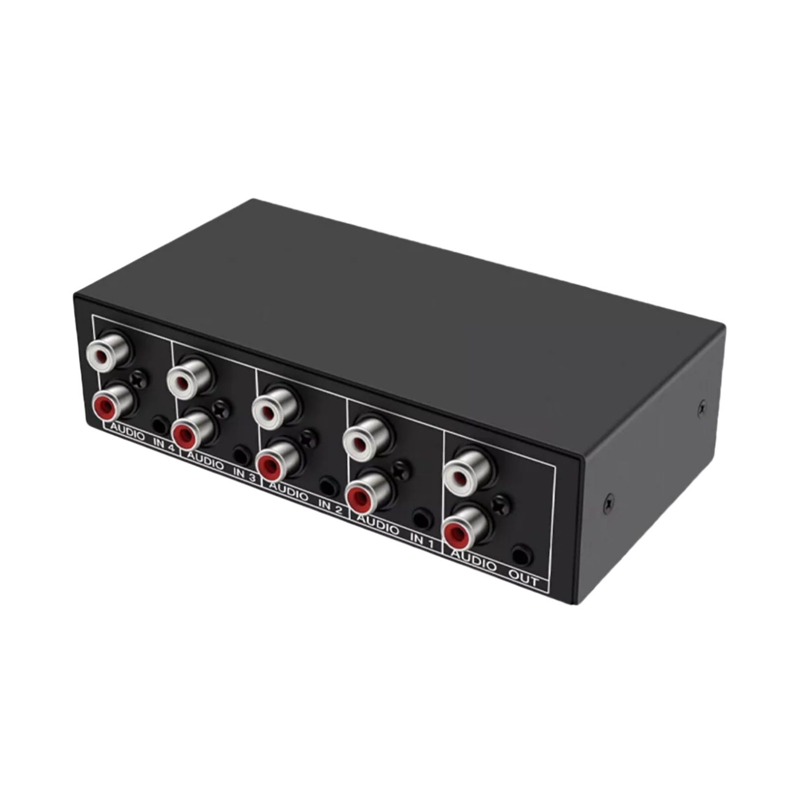Stereo Audio Switcher supports 3.5mm input with 3.5mm and RCA L/R output