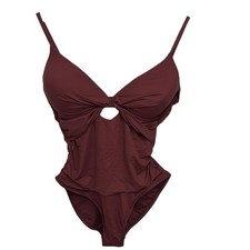 La Blanca Swimsuit Sz 12 Island Goddess Twist Keyhole One Piece Brown Push Up