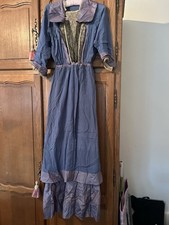 EDWARDIAN LONG DRESS W BLUE SILK RIBBON LACE TRIMS SOFT DISPLAY OR STUDY
