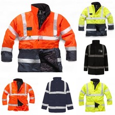 High Visibility Parka Jacket Waterproof Padded Workwear Coat Hi Viz Storm Jacket