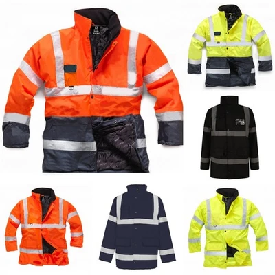 LIZZIE JACOBS Hi Vis Parka Jacket Waterproof Padded Work Contractor Safety Work Wear Coat