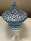 Vintage Anchor Hocking Wexford Sapphire Blue Glass Candy Dish w Cover 7.75"