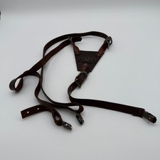 Full Leather Brown Suspenders Brass Clasp Cowboy Western Rugged