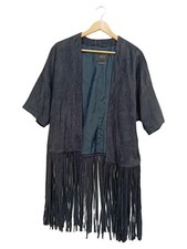 SET Damen Lederjacke Fransen Schwarz Gr. 32/XXS Bohemian Style