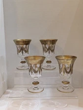 Vintage S/4 Arte Italica Millicent 6 3/8”Hand Blown Medici 24k Gold Wine Goblets