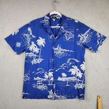 Royal Creations Shirt Mens Large Blue Hawaiian Camp Aloha Map Print Made in USA
