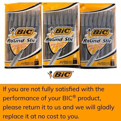 VTG NEW BIC Round Stic Black 24 Ballpoint Pens | GUARANTEE | Executive Desk Set￼