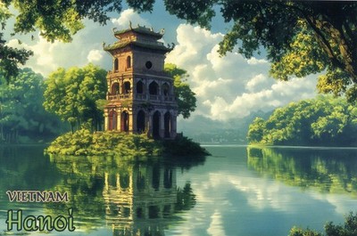 Hoan Kiem Lake, Hanoi, Vietnam --New POSTCARD