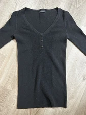 MODA International Women's V-Neck Button Up Size Medium Black