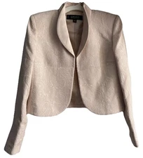 Kasper Long Sleeve Textured Open Blazer Cream Ivory Jacket Wmns 4p Paisley
